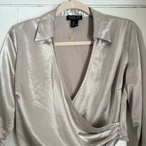 SUMMER SALE | Rachel Zoe Champagne Satin Surplice Blouse - Size Small